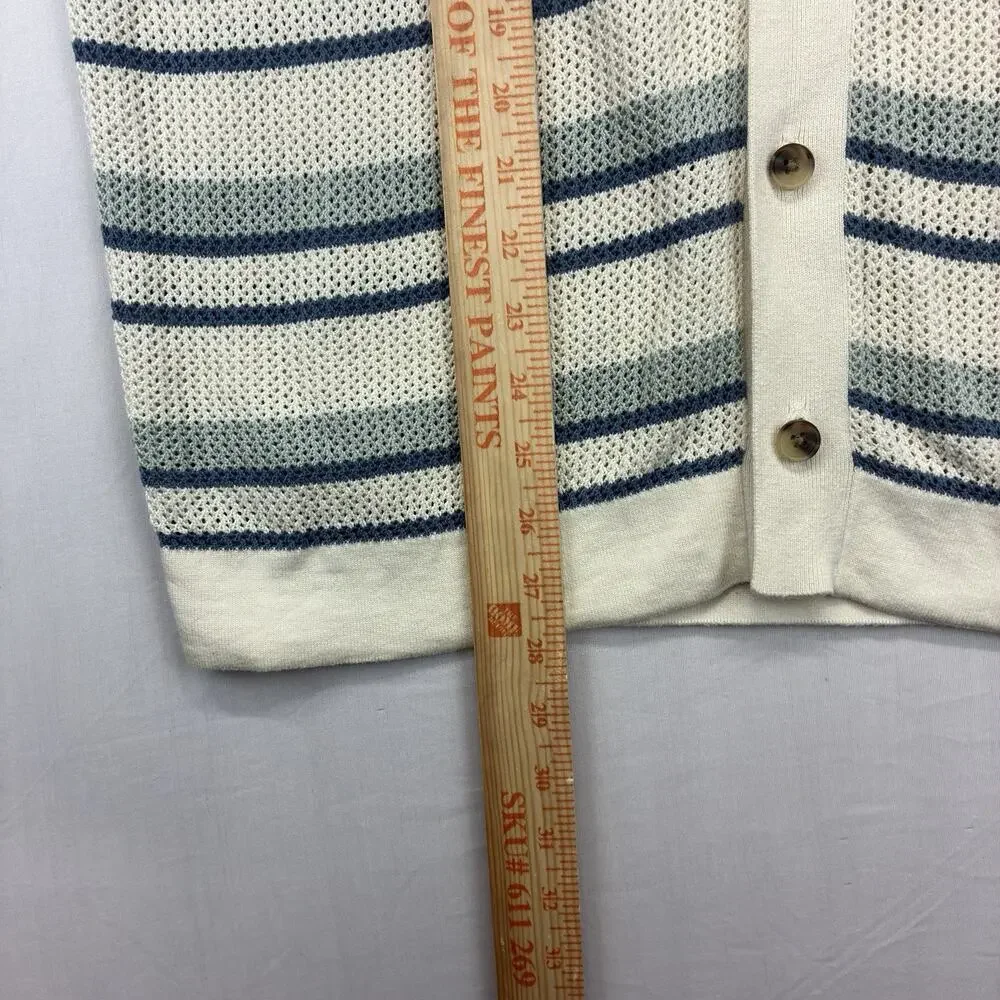Banana Republic Men’s Medium Knit Polo Shirt Blue Stripe Open Weave Button Up